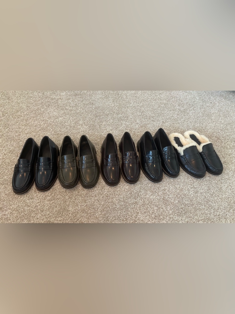 Lot (5 pair) Freda Salvador Leather Penny Loafers Navy, Olive, Espresso, Black,